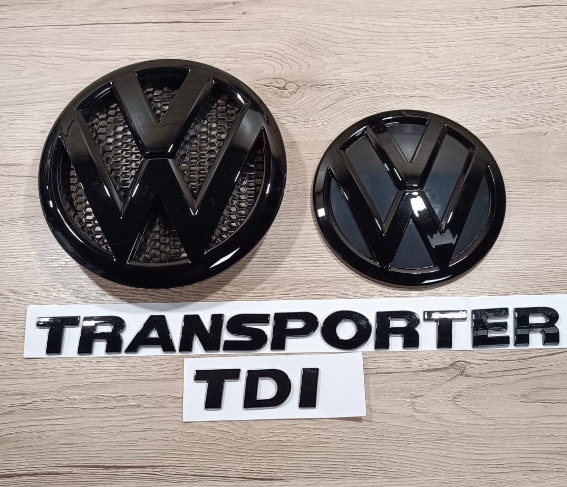 VW T5 Facelift Transporter TDI Emblemset Schwarz glänzend